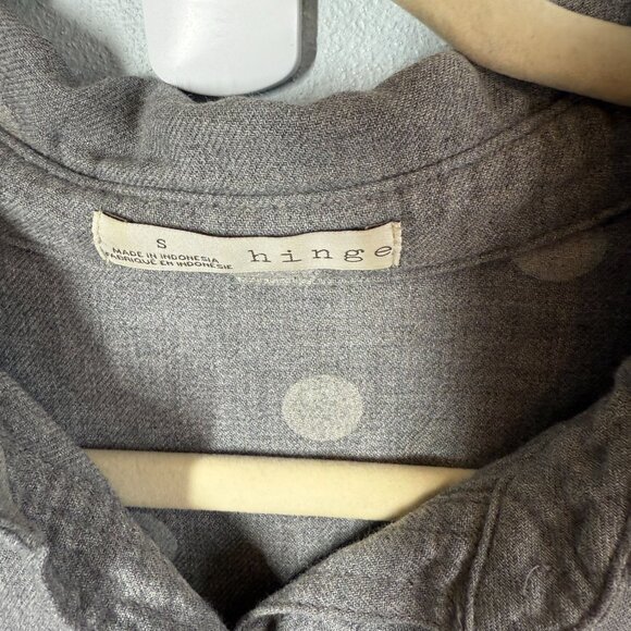 HINGE Womens Polka Dot Flannel Button Up Small Gray Chest Pockets Smart Casual - Picture 12 of 13